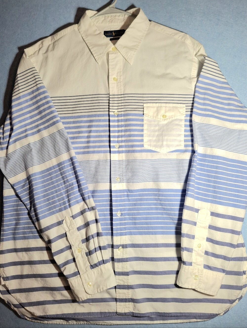 Ralph Lauren White & Light Blue Horizontal Stripe Button-Down Shirt